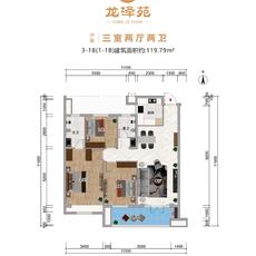 赤壁高投·龍澤苑3#三室兩廳兩衛-1B戶型圖