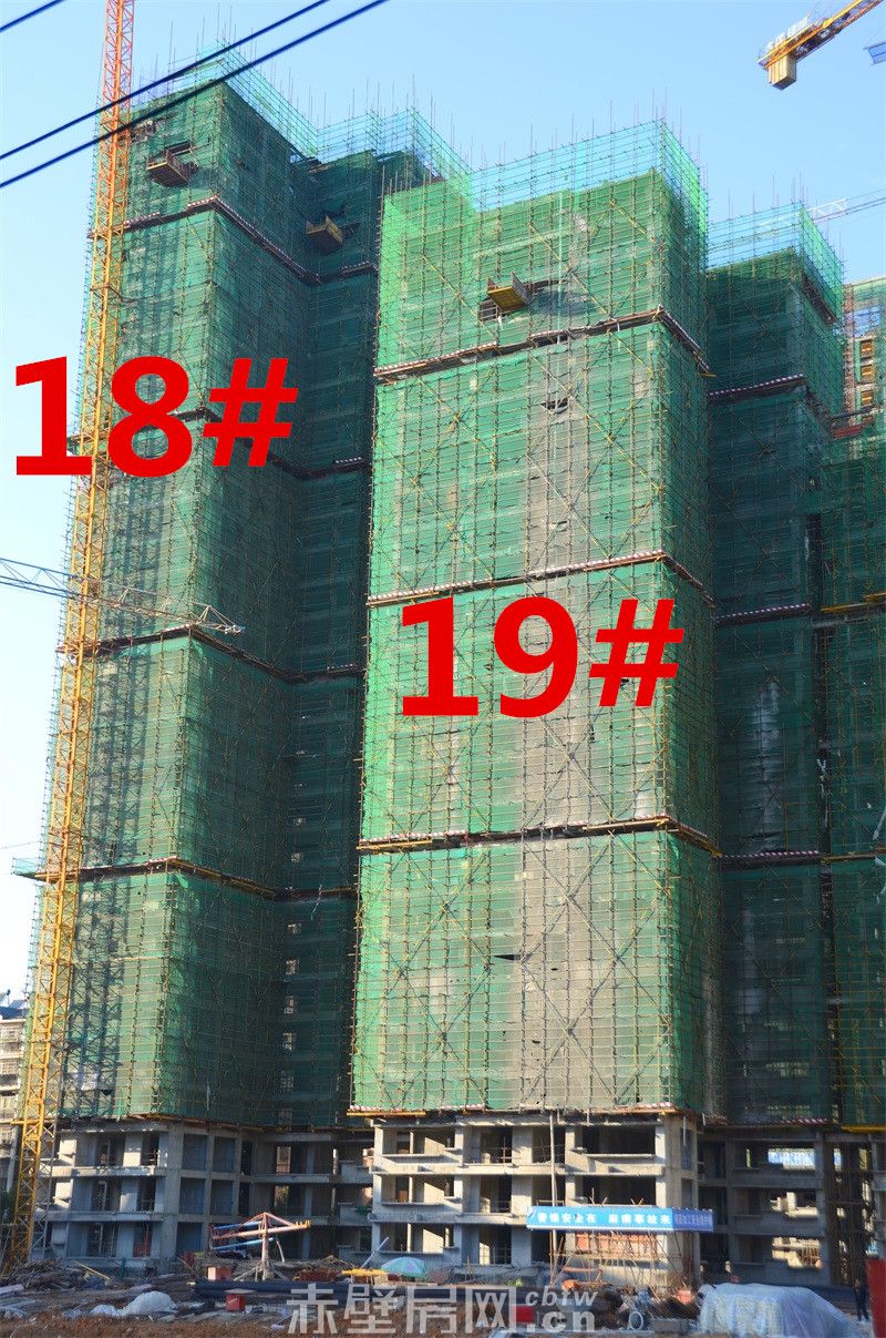 18#楼已建至第33层，屋面构架与机房机构完成；19#楼主体结构施工至30层。
